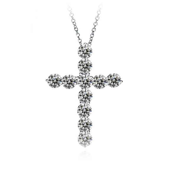*NEW 925 Sterling Silver Diamond Cross Necklace - Picture 4 of 4